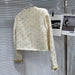 Golden Bright Piece Flower Beaded Edge Tweed Light Luxury Short Coat Top - Magellan Fashion Shop