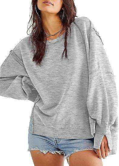 Solid Oversized Sweatshirt Crew Neck Long Sleeve - Magellan Fashion Shop