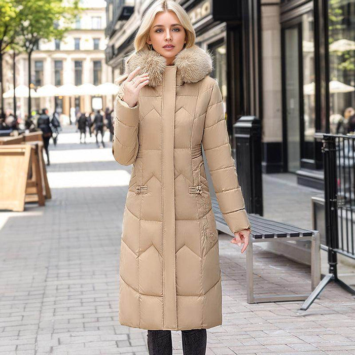 Winter Long Coat With Thickened Fur Collar Straight Slim Cotton-padded Jacket Women - Magellan Fashion Shop