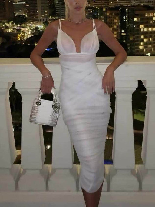 White Mesh Sling Hip Bodycon Dress - Magellan Fashion Shop