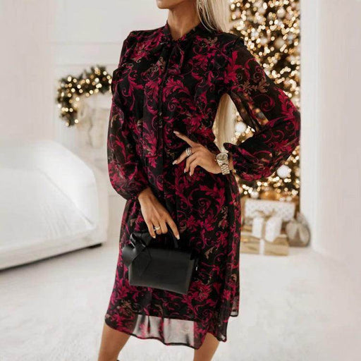 Long Sleeve Bowknot Waist-tight Dress Women - Magellan Fashion Shop