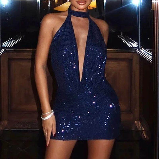 Women's Fashionable Sequins Backless Deep V Dress - Magellan Fashion Shop