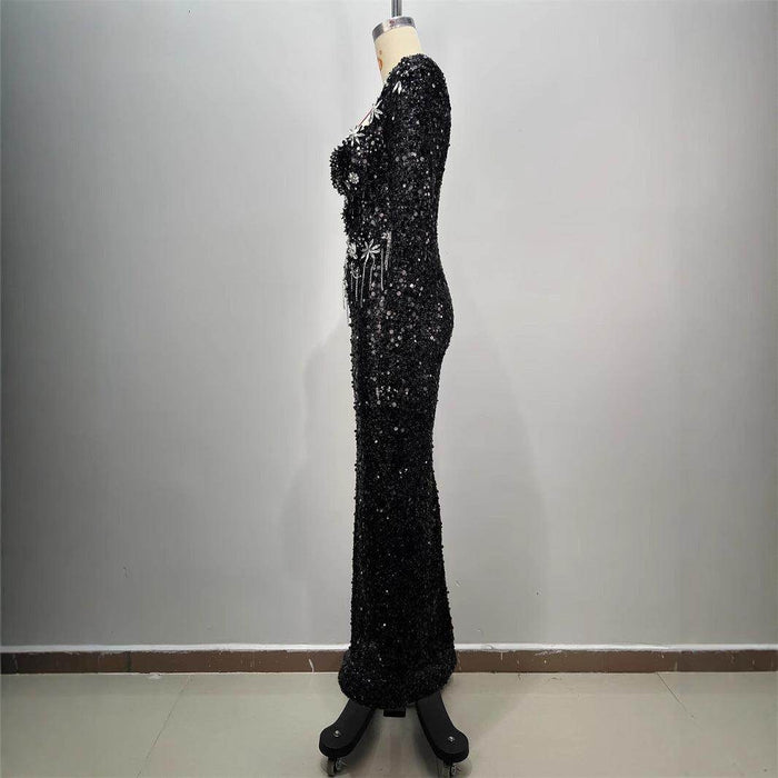 Women's Fashionable Sequins Long Sheath Dress - Magellan Fashion Shop