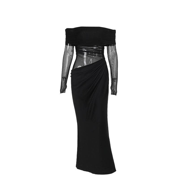 Off-shoulder Mesh Hollow Dress Women - Magellan Fashion Shop