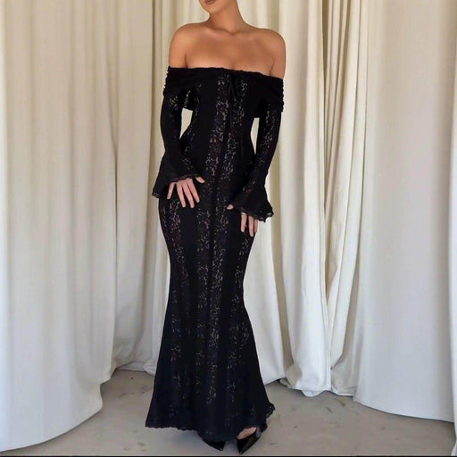 Off-shoulder Collar Dress Off-the-shoulder Flared Sleeves - Magellan Fashion Shop