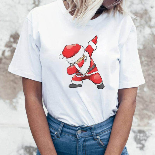 Rock Santa Claus Print Spoof European And American T-shirt - Magellan Fashion Shop