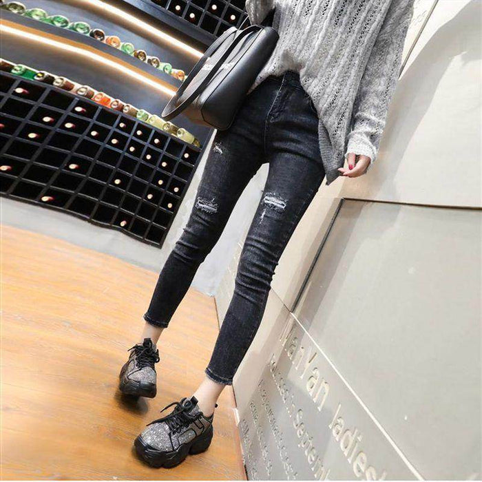 High Waist Retro Light Blue Bell-bottom Pants Elastic Hip Raise Slim Fit Slimming - Magellan Fashion Shop