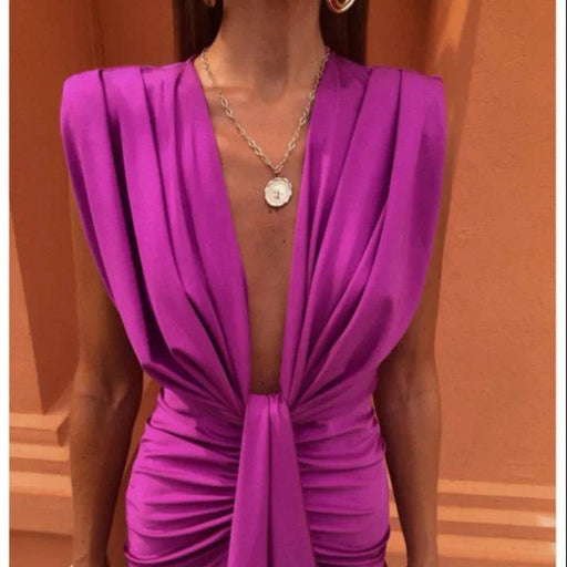 Solid Color Lace High Waist V-neck Dress - Magellan Fashion Shop