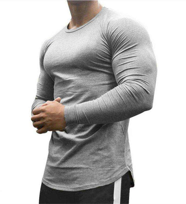 Black slim fit long sleeve men's gym t-shirt with round neck for workout and running