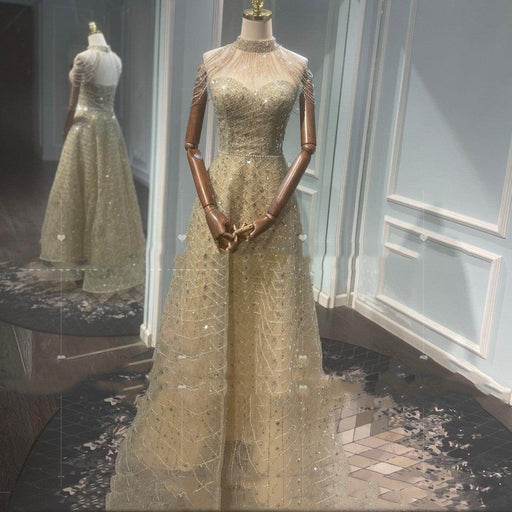 Golden Neck Hanging Light Luxury Evening Dress - Magellan Fashion Shop