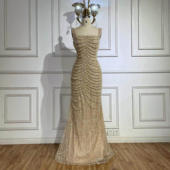 Nude Elegant Sling Light Luxury High-end Pearl Beaded Dress - Magellan Fashion Shop