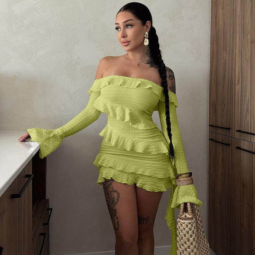 Fashion Tube Top Off Shoulder Ruffled Flare Sleeve Dress - Magellan Fashion Shop