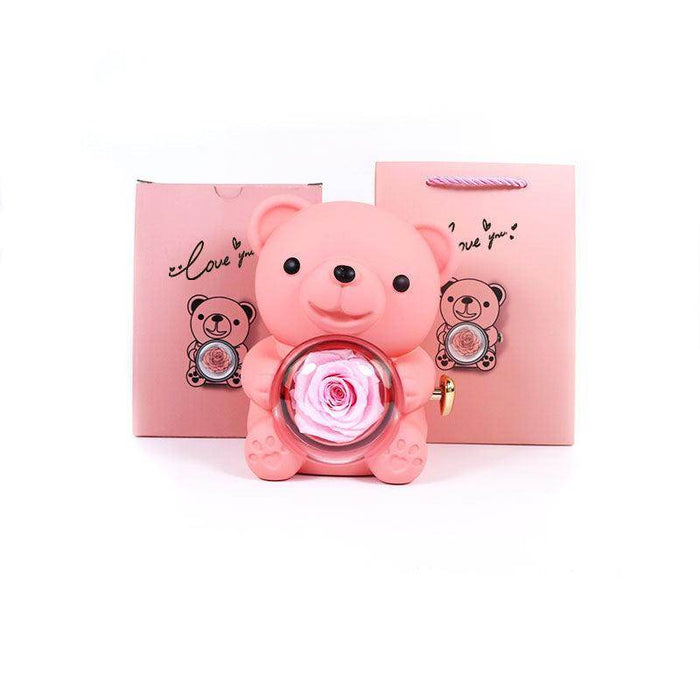 Rotating Bear Gift Box Rose Jewelry Box - Magellan Fashion Shop