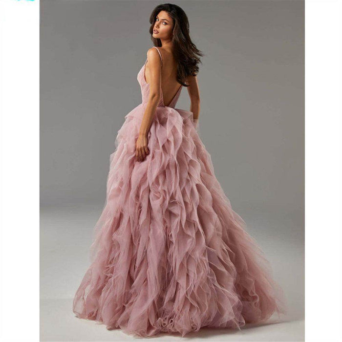 Evening Gown Prom Irregular Spaghetti-strap Mesh Long Dress - Magellan Fashion Shop