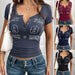 Women's Letter Print Button V-neck Short Sleeve - Magellan Fashion Shop
