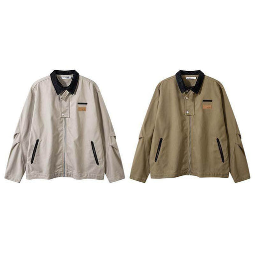 Vintage Crumpled Letters Polo Collar Jacket Men's Clothing Baggy Coat - Magellan Fashion Shop