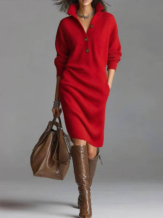 Long-sleeved Sweater Dress Fashion Warm Stand-up Collar V-