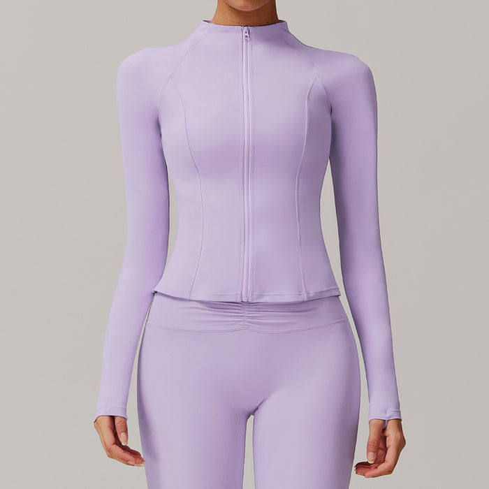 Stand Collar Zipped Sports Coat  Fitness Yoga Wear