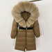 Women's Long Cinched Hoodie Real Fox Collar Fur Down Jacket Coat - Magellan Fashion Shop