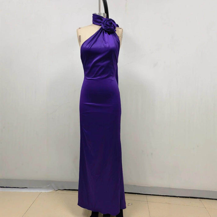 Fitted High Waist Pure Color Holder Evening Dress - Magellan Fashion Shop