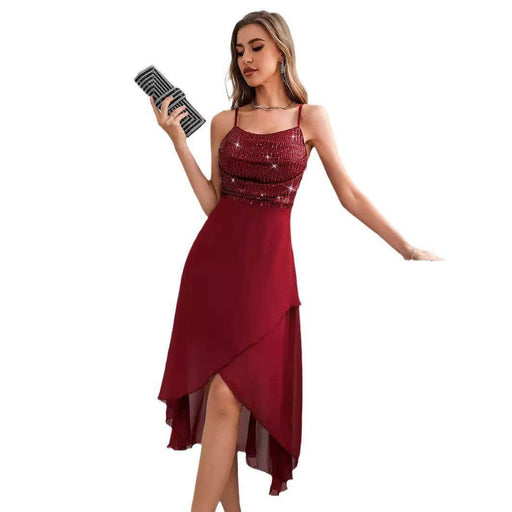 Sexy Retro Sequin Stitching Chiffon Dress - Magellan Fashion Shop