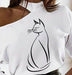 Women's White Long Sleeve T-Shirt With Cartoon Line Pattern & Open Shoulder - Magellan Fashion Shop