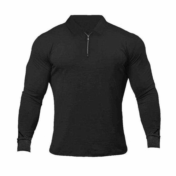 Men's fitness sports long-sleeved polo shirt in plain design for casual wear