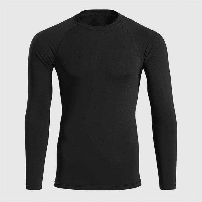 Men's quick drying fitness stretch long-sleeve slim pullover shirt in black and white