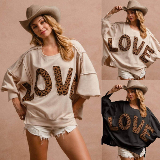 Women's Letter Embroidery Stitching Sweater Loose Casual Top - Magellan Fashion Shop