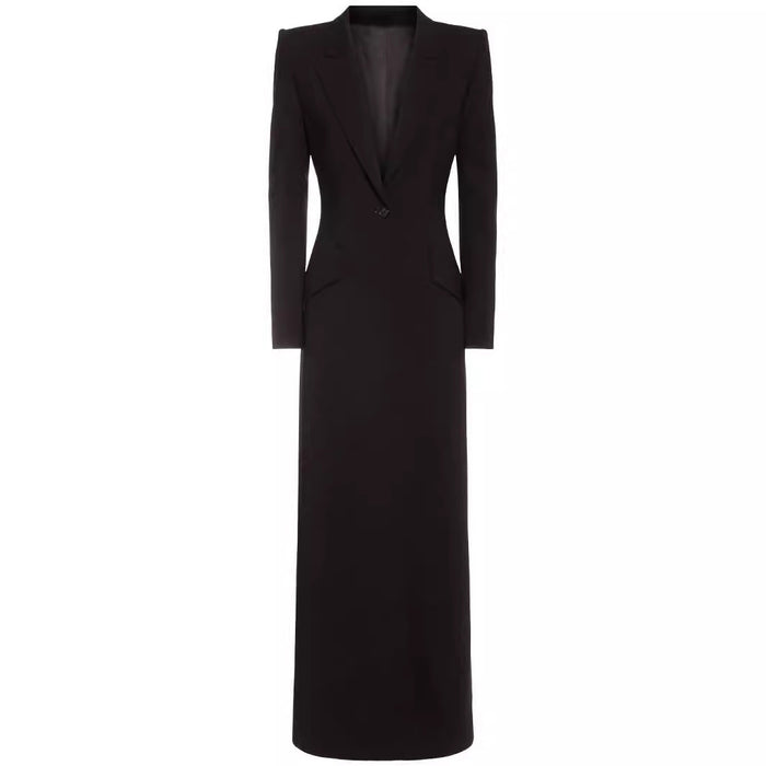 Elegant, long, slim black coat