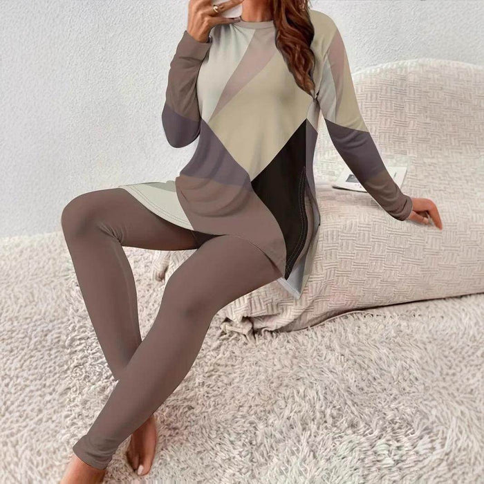 Long Sleeve Garden Collar T-shirt Yoga Pants Suit - Magellan Fashion Shop