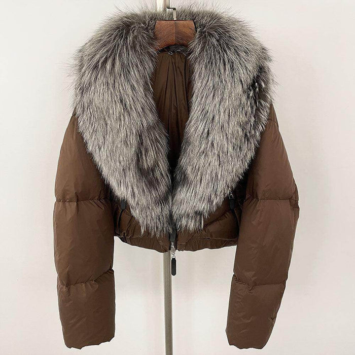 Fox Fur Collar Thick Short Down Jacket Coat - Magellan Fashion Shop