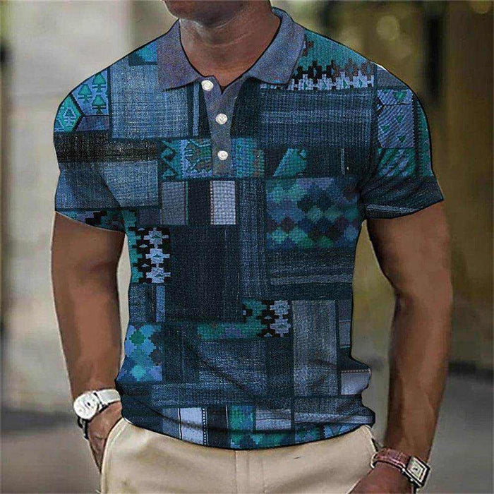 Fashion Men'S Polo Shirts 3d Splicing Plaid Printing Art Men - Magellan Fashion Shop
