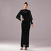 Long Sleeve Round Neck Sequins Slit Evening Dress - Magellan Fashion Shop
