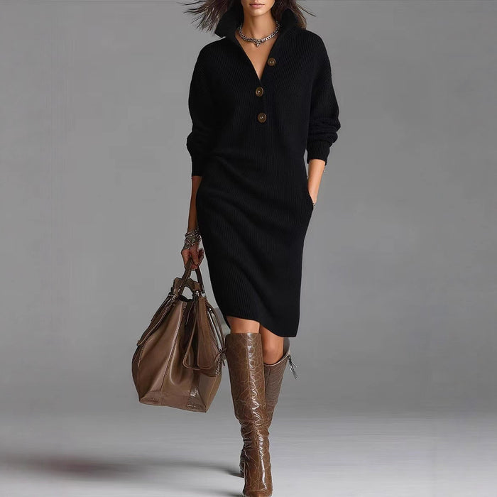 Long-sleeved Sweater Dress Fashion Warm Stand-up Collar V-