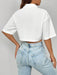 Shoulder Pocket Patched Crop Shirt Short Sleeve Tops - Magellan Fashion Shop