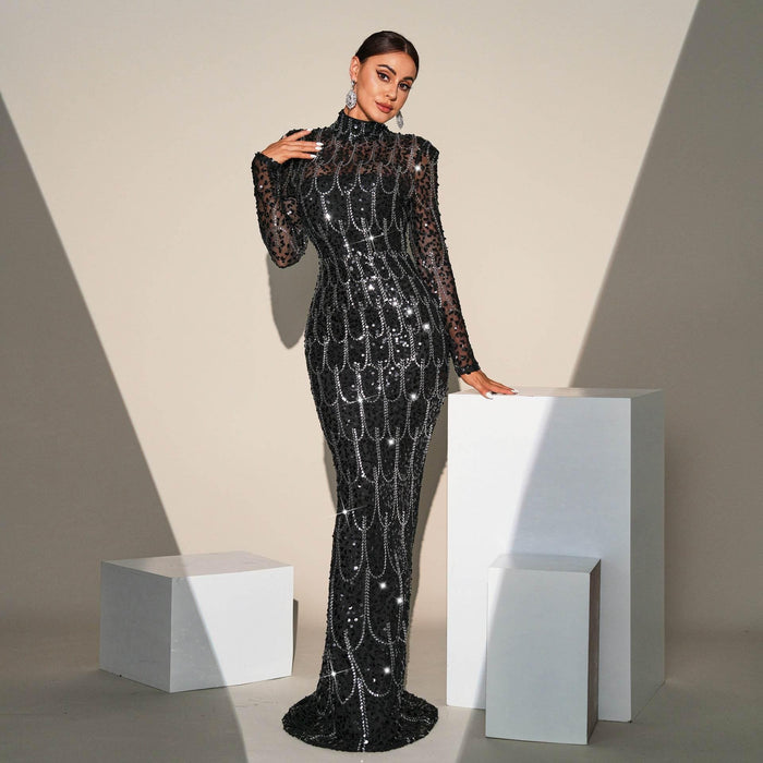 Long Sleeve Sequined Evening Dress - Magellan Fashion Shop