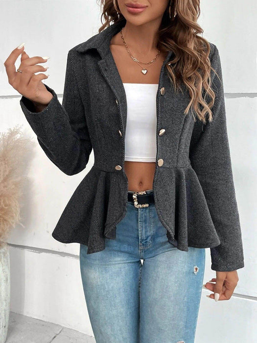 Women's Lapel Ruffled Slim Double-breasted Blazer - Magellan Fashion Shop