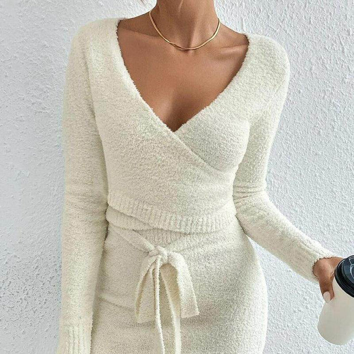 Women's Knitted Solid Color Top Sweater Dress Two-piece Set - Magellan Fashion Shop