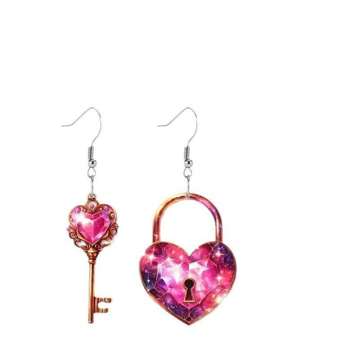 Romantic Key Heart Lock Acrylic Types A And B Earrings - Magellan Fashion Shop