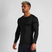 Men's quick drying fitness stretch long sleeve shirt in black and white slim fit without collar