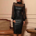 Black Mesh Stitching Tight Leather Skirt - Magellan Fashion Shop