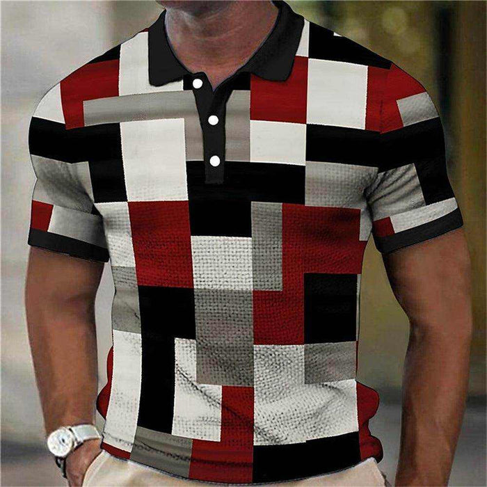 Fashion Men'S Polo Shirts 3d Splicing Plaid Printing Art Men - Magellan Fashion Shop