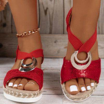Women's Peep Toe Serpentine Wedges Sandals With Circle Design Casual Summer Shoes - Magellan Fashion Shop