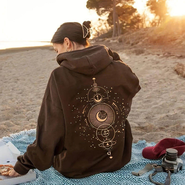 Moon Print Casual Hooded Sweatshirt - Magellan Fashion Shop