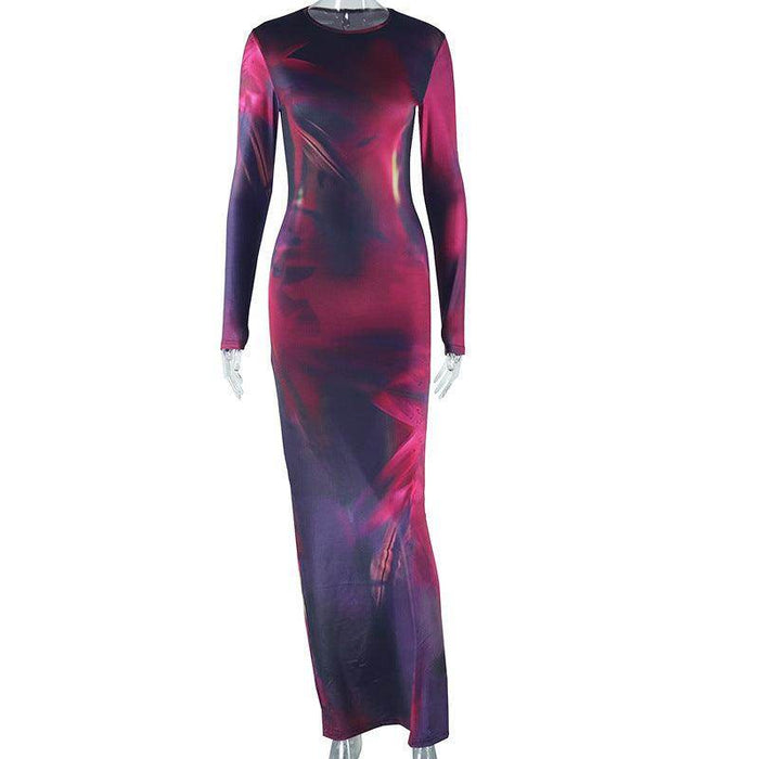 Women's Elegant Printed Long Sleeve Slim Fit Dress - Magellan Fashion Shop