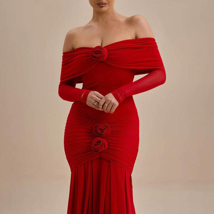 Off-shoulder Pleated Dress - Magellan Fashion Shop