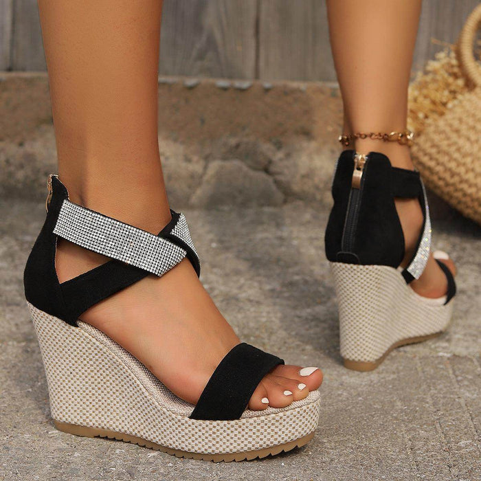 Fish Mouth High Wedges Sandals With Rhinestone Design Fashion Summer Platform Shoes - Magellan Fashion Shop
