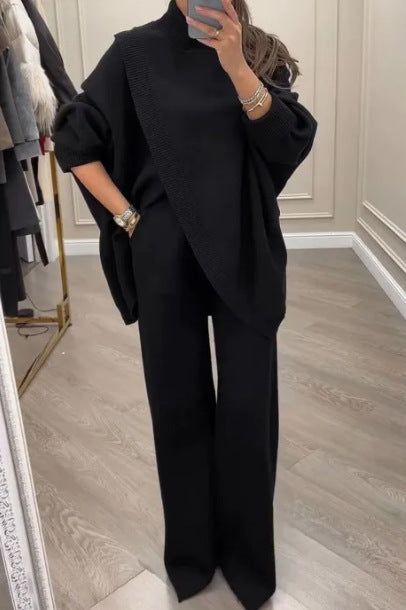 V-neck Single-breasted Slim-fit Knitwear Two-piece Set