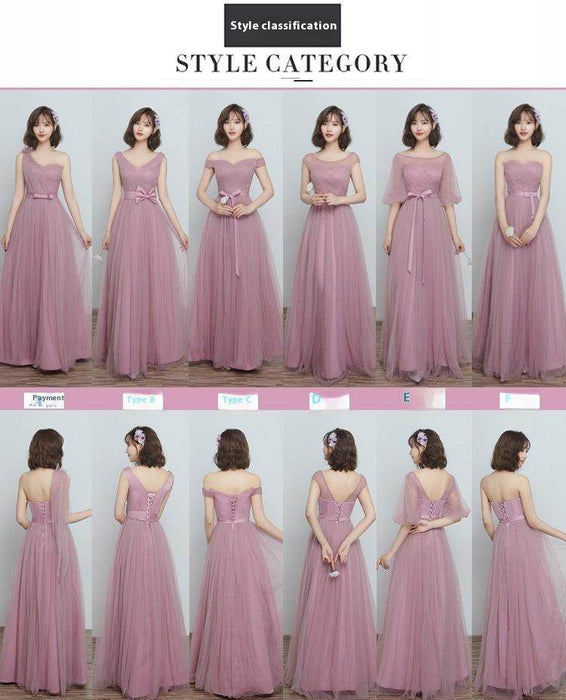 Bridesmaid Dress Long Cameo Brown Mesh Comfortable Thin Satin Bridesmaid Host Dinner Dress - Magellan Fashion Shop